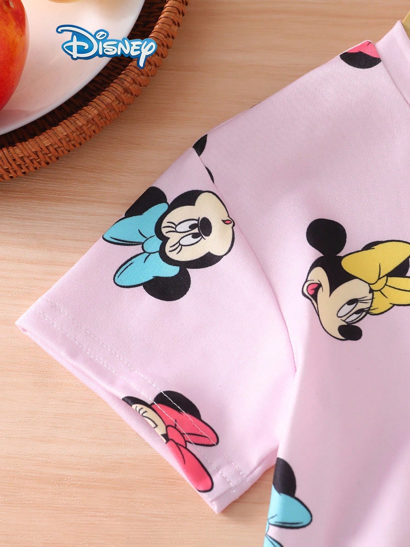 Disney Summer Baby Girl 2pcs Set Cute Mickey Mouse Minnie Print Short Sleeve Shorts Outfit Casual Children Daily Basic Cartoon Print Knit Round Neck Short Sleeve Elastic Waist Pants Outdoor Vacation C