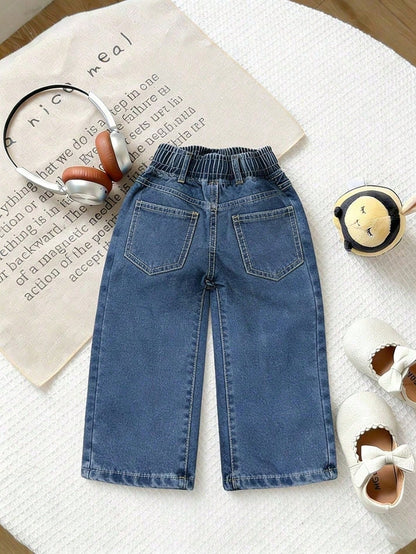 Disney Winnie The Pooh Patterned Baby Loose Straight Jeans, Suitable For Spring And Summer Casual Vacations, Western Street Style Jeans.