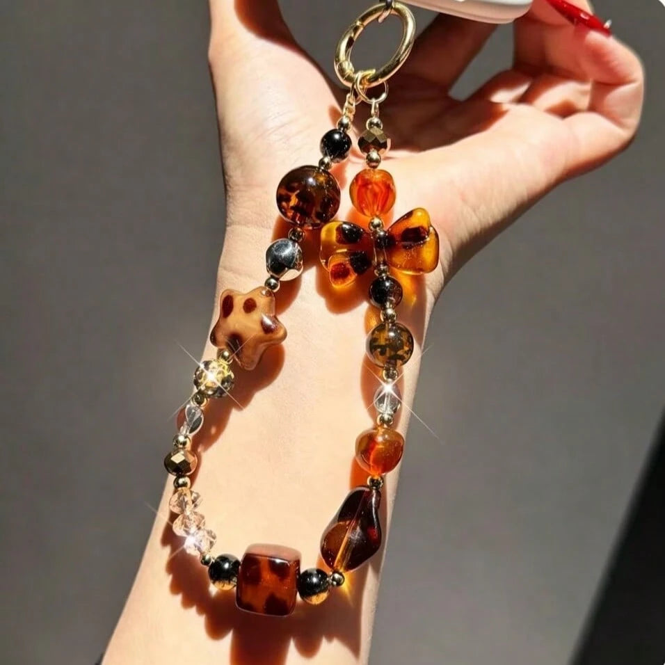 DIY Phone Chain Korean Style Ice & Snow Star Phone Case Lanyard Cool Black Hot Girl DIY Beads Random Beads Camera Chain Phone Anti-Loss Rope New Style Pendant High-End Women's Sense