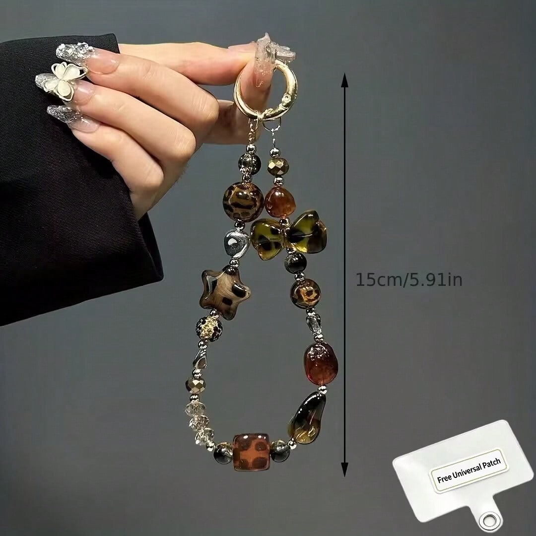 DIY Phone Chain Korean Style Ice & Snow Star Phone Case Lanyard Cool Black Hot Girl DIY Beads Random Beads Camera Chain Phone Anti-Loss Rope New Style Pendant High-End Women's Sense