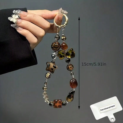 DIY Phone Chain Korean Style Ice & Snow Star Phone Case Lanyard Cool Black Hot Girl DIY Beads Random Beads Camera Chain Phone Anti-Loss Rope New Style Pendant High-End Women's Sense