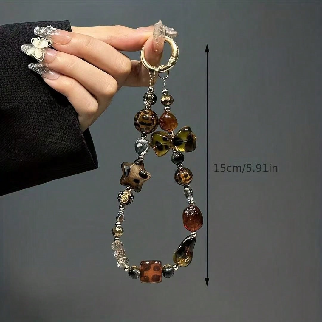 DIY Phone Chain Korean Style Ice & Snow Star Phone Case Lanyard Cool Black Hot Girl DIY Beads Random Beads Camera Chain Phone Anti-Loss Rope New Style Pendant High-End Women's Sense