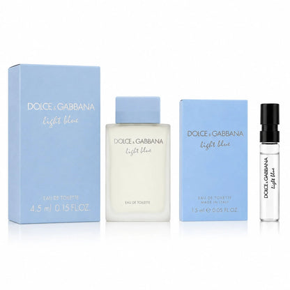 Dolce & Gabbana Light Blue Women Perfume Bundle – EDT Spray Vial 1.5ml + Mini Splash 4.5ml Travel Fragrance Set