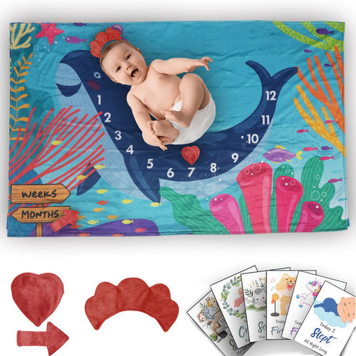 Dolphin - Milestone Blanket Quilt with 6 Milestone Cards and Markers