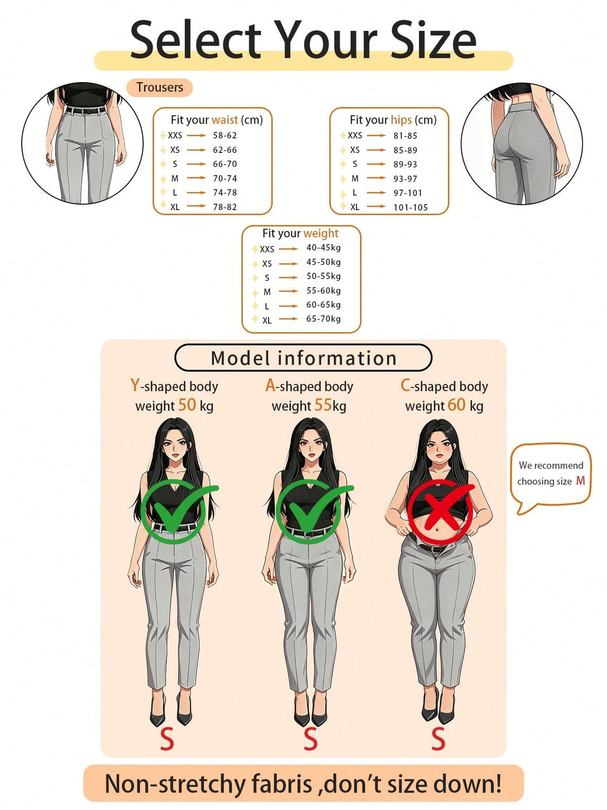 DONICY Classic Grey Straight Leg Pants, Women's Mid-High Waist Zipper Closure Pants With Side Pockets, Fashionable Business Casual Trousers