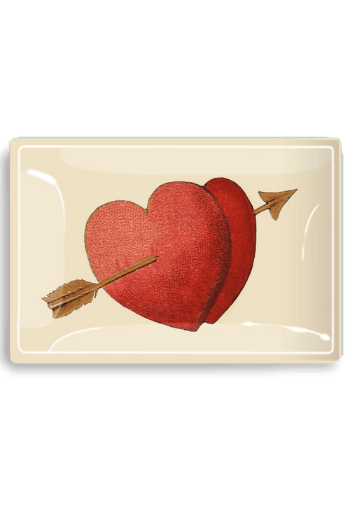 Double Heart Arrow Decoupage Glass Tray - Ben's Garden