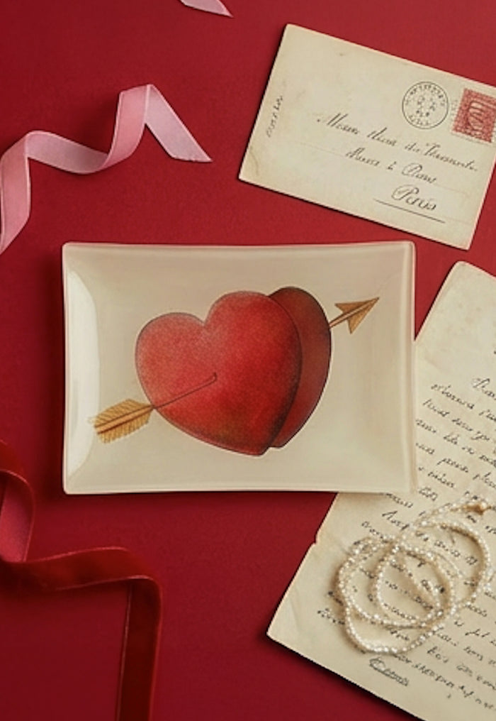 Double Heart Arrow Decoupage Glass Tray - Ben's Garden