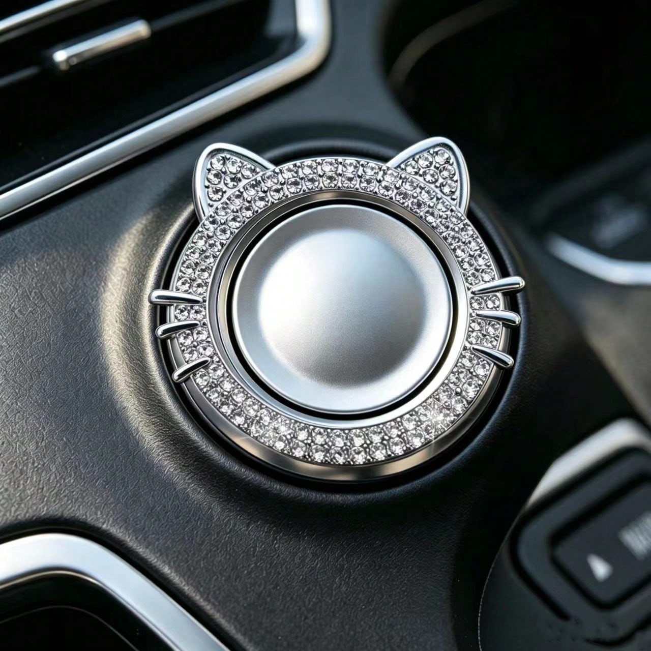Double-Row Sparkling Rhinestone Car Engine Start/Stop Button Decor, Crystal Dual Diamond Design, Shiny Car Interior Accessory