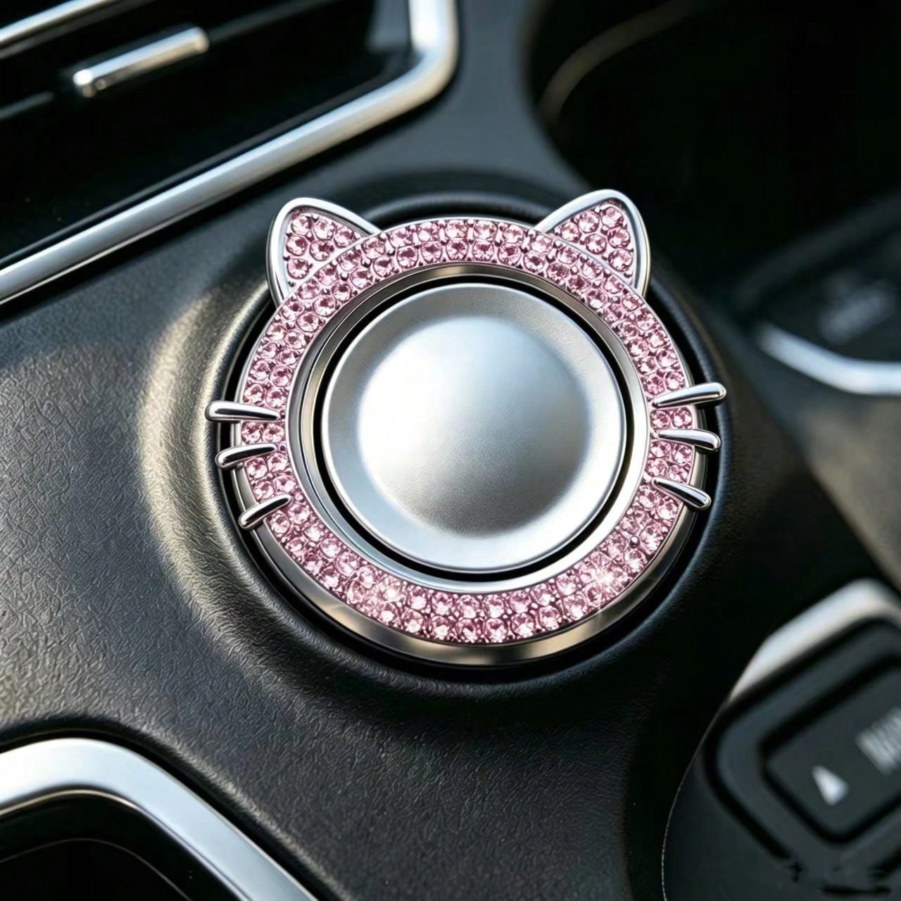Double-Row Sparkling Rhinestone Car Engine Start/Stop Button Decor, Crystal Dual Diamond Design, Shiny Car Interior Accessory