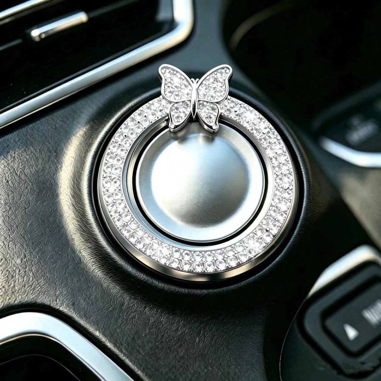 Double-Row Sparkling Rhinestone Car Engine Start/Stop Button Decor, Crystal Dual Diamond Design, Shiny Car Interior Accessory
