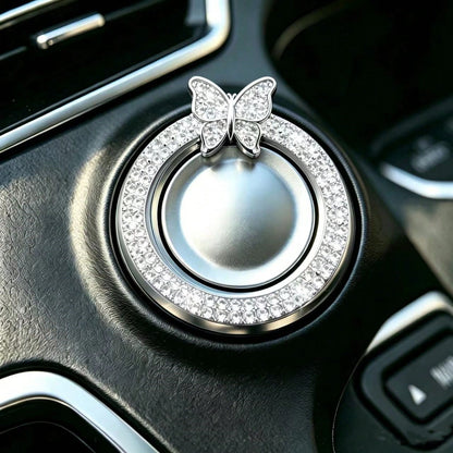 Double-Row Sparkling Rhinestone Car Engine Start/Stop Button Decor, Crystal Dual Diamond Design, Shiny Car Interior Accessory