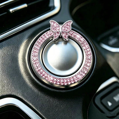 Double-Row Sparkling Rhinestone Car Engine Start/Stop Button Decor, Crystal Dual Diamond Design, Shiny Car Interior Accessory