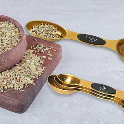 Double Sided Stackable Copper Magnetic Measuring Spoons Set With Leveler For Baking,Cooking,Roasting, Meal Preparation (8-Piece Or 16-Piece)