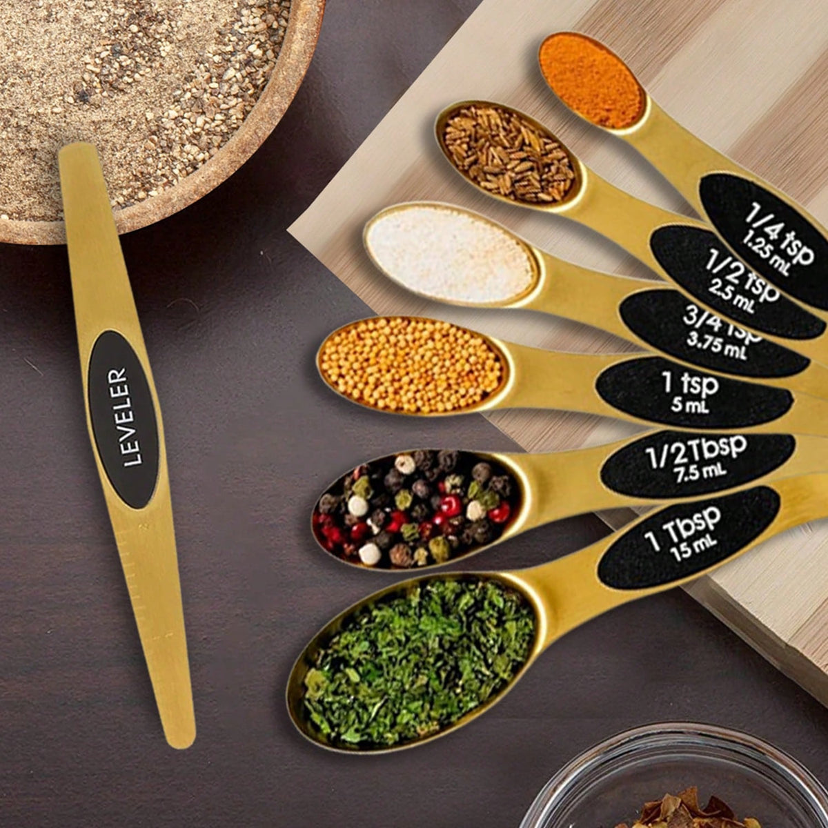 Double Sided Stackable Copper Magnetic Measuring Spoons Set With Leveler For Baking,Cooking,Roasting, Meal Preparation (8-Piece Or 16-Piece)