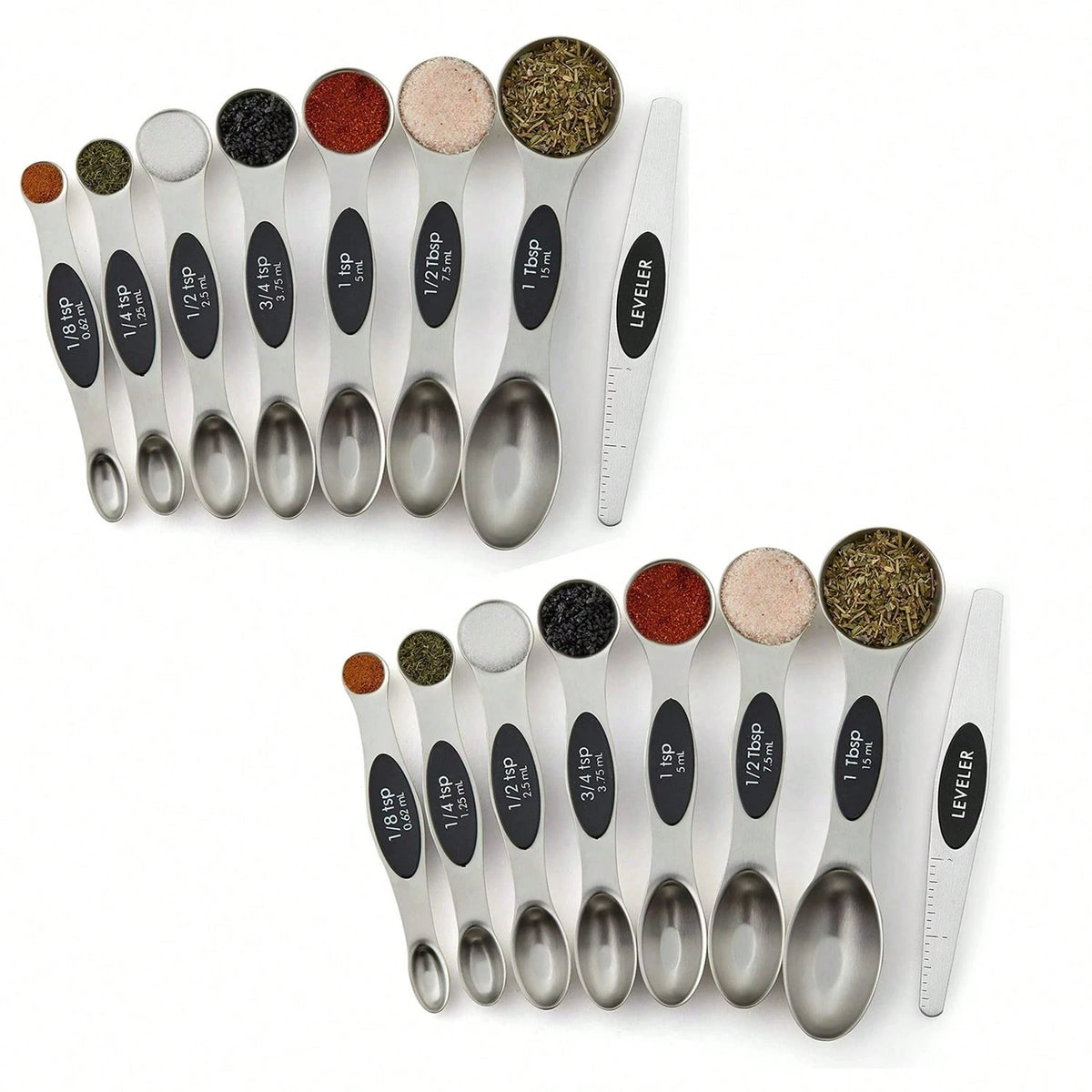 Double Sided Stackable Copper Magnetic Measuring Spoons Set With Leveler For Baking,Cooking,Roasting, Meal Preparation (8-Piece Or 16-Piece)