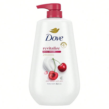 Dove 24hr Lotion Body Wash Revitalizante Cherry & Chia Milk, 30.6 Oz| Hydrating Body Wash With MicroMoisture And A Luscious Cherry Scent