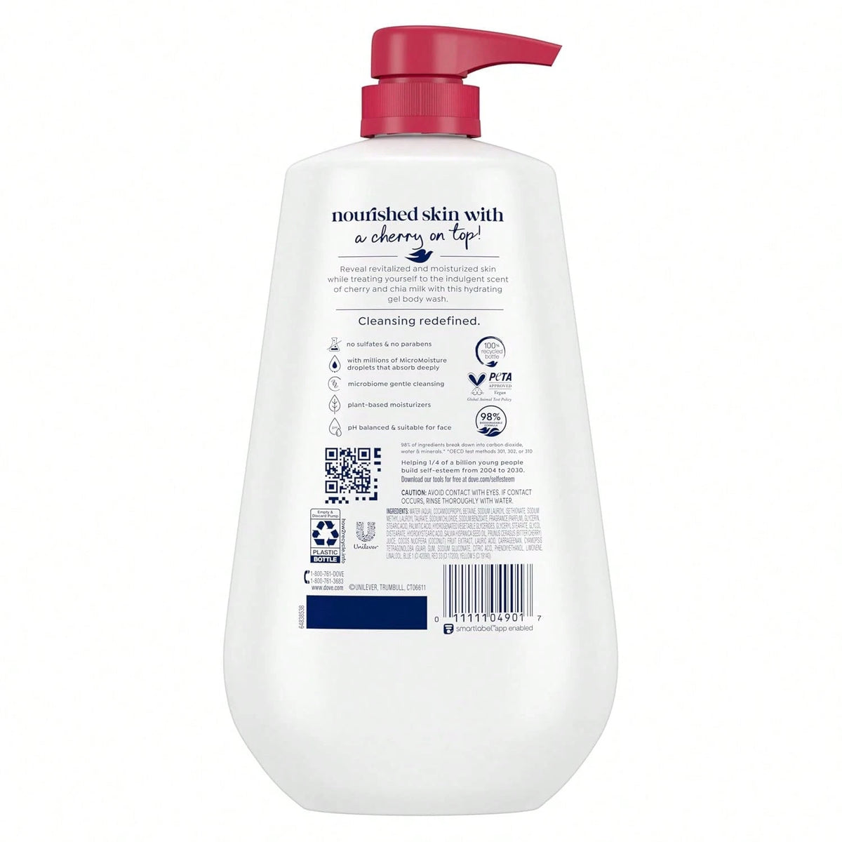 Dove 24hr Lotion Body Wash Revitalizante Cherry & Chia Milk, 30.6 Oz| Hydrating Body Wash With MicroMoisture And A Luscious Cherry Scent