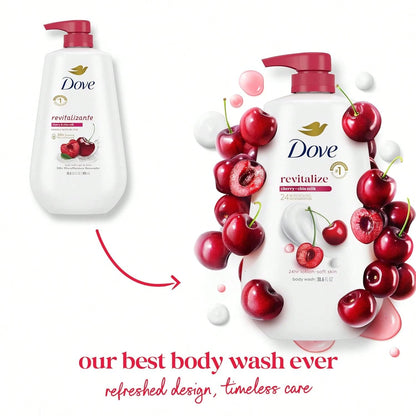 Dove 24hr Lotion Body Wash Revitalizante Cherry & Chia Milk, 30.6 Oz| Hydrating Body Wash With MicroMoisture And A Luscious Cherry Scent