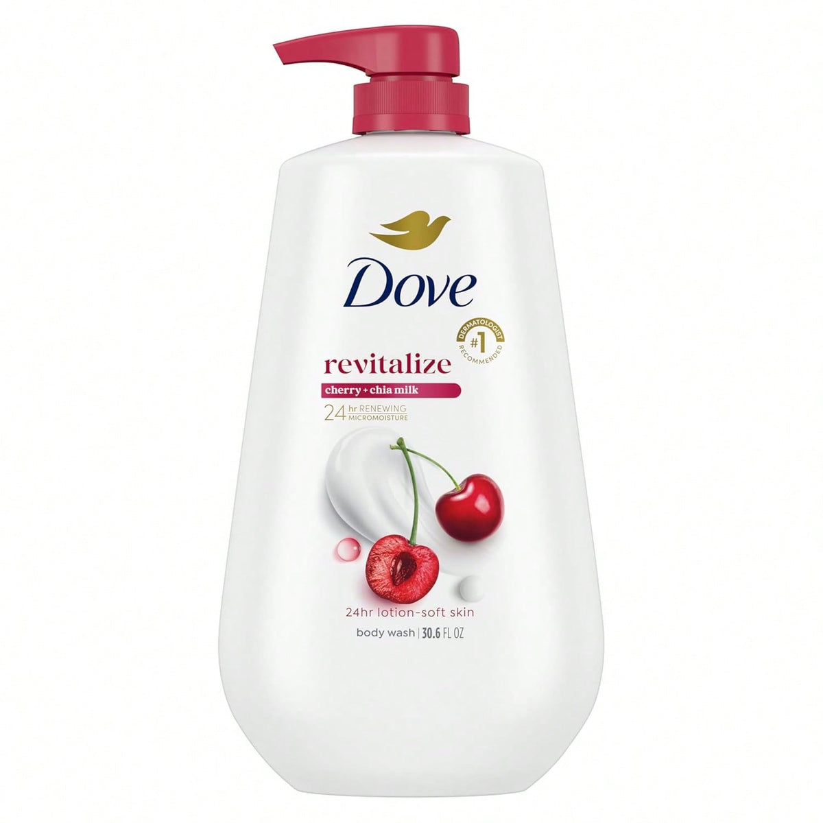 Dove 24hr Lotion Body Wash Revitalizante Cherry & Chia Milk, 30.6 Oz| Hydrating Body Wash With MicroMoisture And A Luscious Cherry Scent