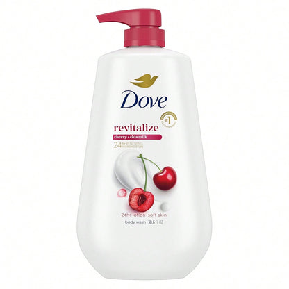 Dove 24hr Lotion Body Wash Revitalizante Cherry & Chia Milk, 30.6 Oz| Hydrating Body Wash With MicroMoisture And A Luscious Cherry Scent