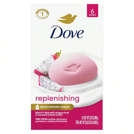 Dove Dragon Fruit Beauty Bar Soap 6 Count, Nourishing Cleanser, 3.75 Oz| Moisturizing Beauty Bar With Dragon Fruit And Coconut Cream Scent For Calm, Replenished Skin