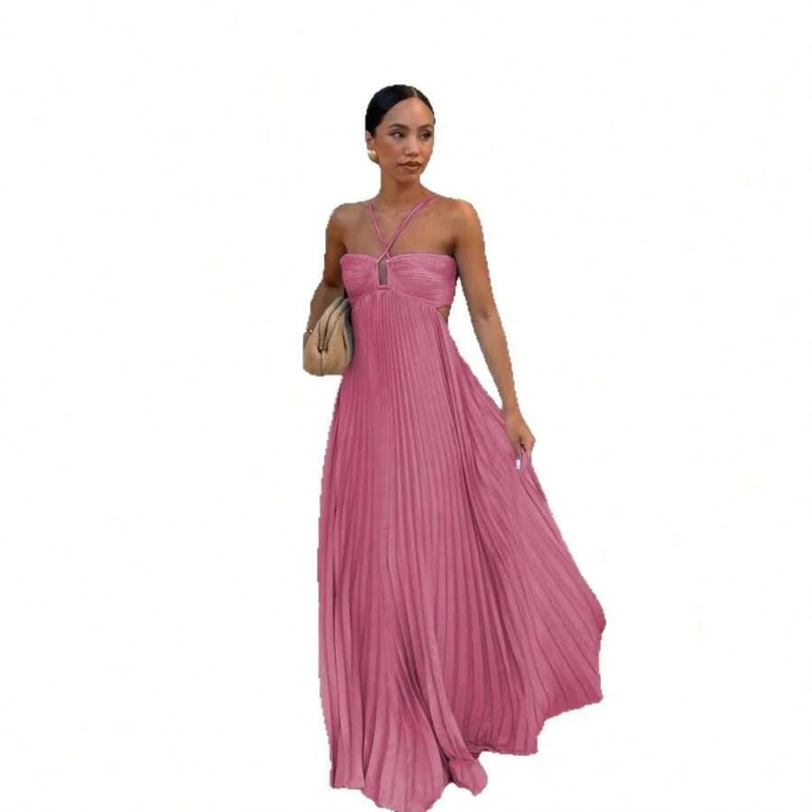 Dresses For WomenWomen's Spaghetti Straps Maxi Dress Flowy Pleated Swing Beach Long Dress Low Backless SundressLoose And Comfortablevestidos De Mujer