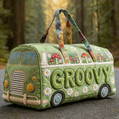 Duffle Bag| Retro Bus Daisy Mushroom 3D Digital Print| Hippie Lovers Outdoor Trip| Large Size| Spacious Cute Travel Handbag