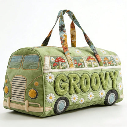 Duffle Bag| Retro Bus Daisy Mushroom 3D Digital Print| Hippie Lovers Outdoor Trip| Large Size| Spacious Cute Travel Handbag