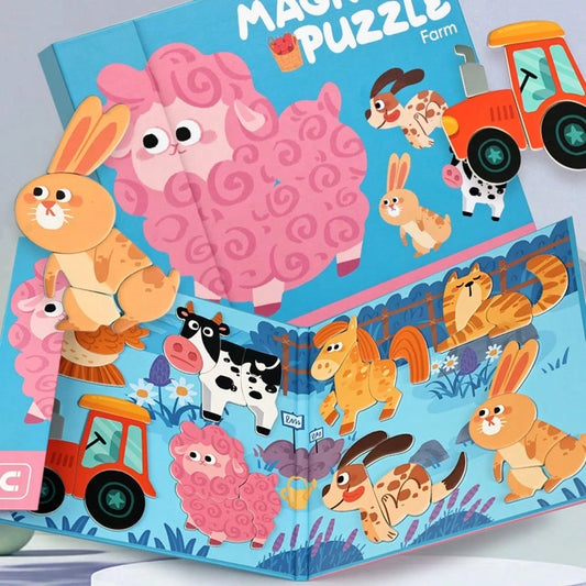 Early Education Magnetic Quiet Paste Book Handmade Girl Puzzle Enlightenment Children's Toy Portable Scene Puzzle 10 Theme Magnetic Puzzle Eight In One Magnetic Stereoscopic Puzzle Parent Ideal Gift F