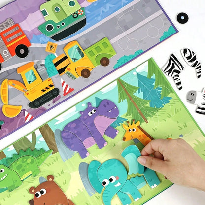 Early Education Magnetic Quiet Paste Book Handmade Girl Puzzle Enlightenment Children's Toy Portable Scene Puzzle 10 Theme Magnetic Puzzle Eight In One Magnetic Stereoscopic Puzzle Parent Ideal Gift F