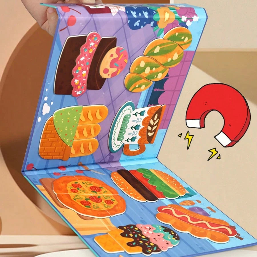 Early Education Magnetic Quiet Paste Book Handmade Girl Puzzle Enlightenment Children's Toy Portable Scene Puzzle 10 Theme Magnetic Puzzle Eight In One Magnetic Stereoscopic Puzzle Parent Ideal Gift F