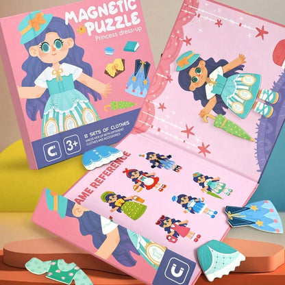 Early Education Magnetic Quiet Paste Book Handmade Girl Puzzle Enlightenment Children's Toy Portable Scene Puzzle 10 Theme Magnetic Puzzle Eight In One Magnetic Stereoscopic Puzzle Parent Ideal Gift F