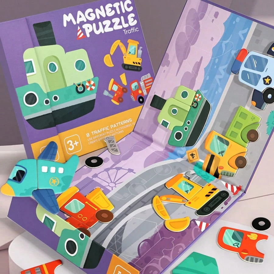Early Education Magnetic Quiet Paste Book Handmade Girl Puzzle Enlightenment Children's Toy Portable Scene Puzzle 10 Theme Magnetic Puzzle Eight In One Magnetic Stereoscopic Puzzle Parent Ideal Gift F