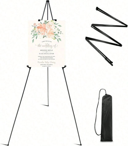 Easel Stand For Sign, 63'' Instant For Displaying- Art And Crafts Foldable Portable Ground Easels For Wedding Sign And Poster Display Stand- With Portable Bag Black 1-Pack.