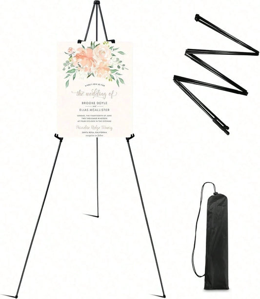 Easel Stand For Sign, 63'' Instant For Displaying- Art And Crafts Foldable Portable Ground Easels For Wedding Sign And Poster Display Stand- With Portable Bag Black 1-Pack.