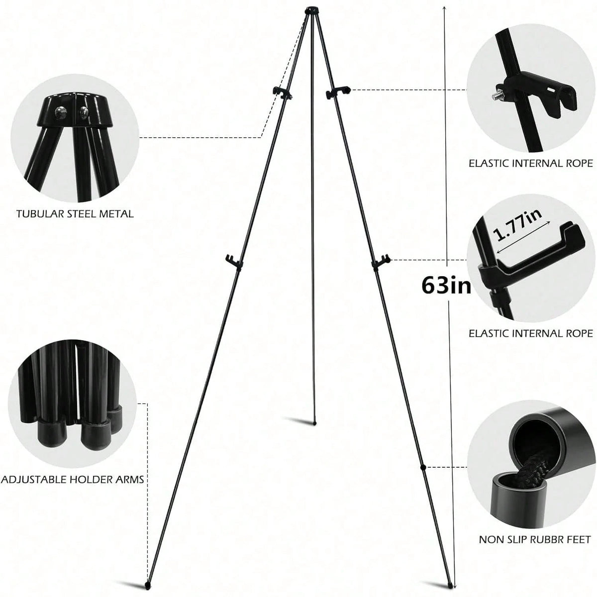 Easel Stand For Sign, 63'' Instant For Displaying- Art And Crafts Foldable Portable Ground Easels For Wedding Sign And Poster Display Stand- With Portable Bag Black 1-Pack.