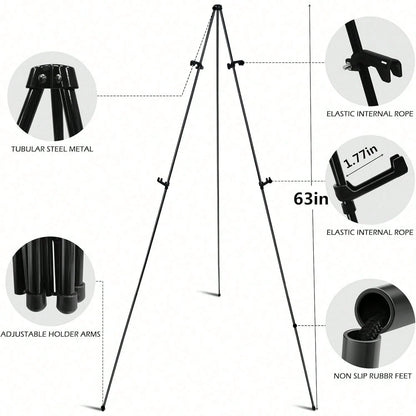 Easel Stand For Sign, 63'' Instant For Displaying- Art And Crafts Foldable Portable Ground Easels For Wedding Sign And Poster Display Stand- With Portable Bag Black 1-Pack.