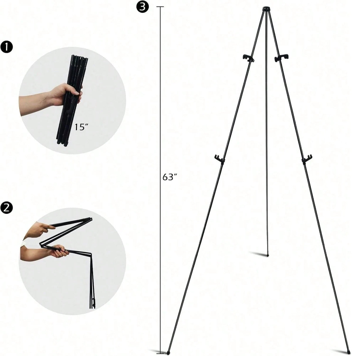 Easel Stand For Sign, 63'' Instant For Displaying- Art And Crafts Foldable Portable Ground Easels For Wedding Sign And Poster Display Stand- With Portable Bag Black 1-Pack.