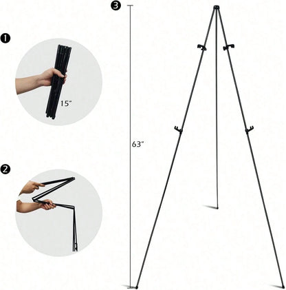 Easel Stand For Sign, 63'' Instant For Displaying- Art And Crafts Foldable Portable Ground Easels For Wedding Sign And Poster Display Stand- With Portable Bag Black 1-Pack.