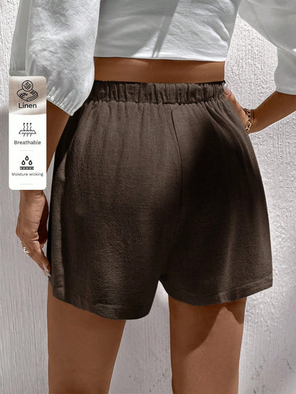Easowa Linen Casual Women Shorts, Suitable For Spring/Summer Women Shorts Summer Linen Shorts Brown Shorts Women Comfy Shorts Loose Shorts