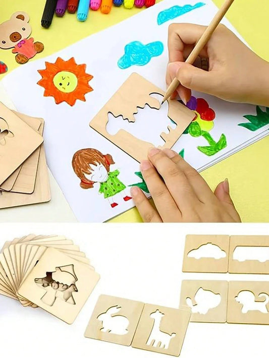 Educational Toy Set, Including Wooden Painting Template Kit, Coloring Puzzle And Drawing Board, Perfect For Hands-On Painting