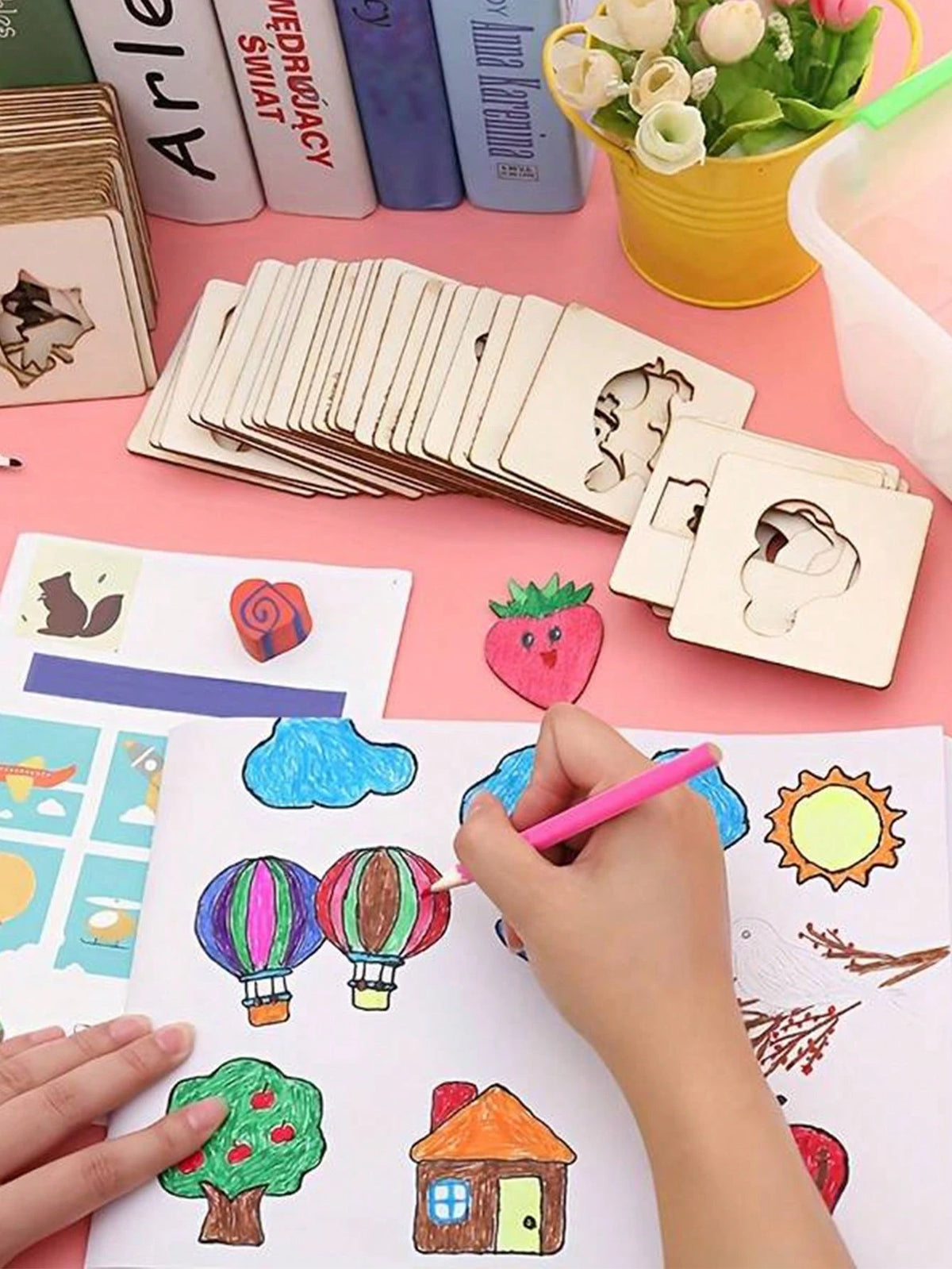 Educational Toy Set, Including Wooden Painting Template Kit, Coloring Puzzle And Drawing Board, Perfect For Hands-On Painting