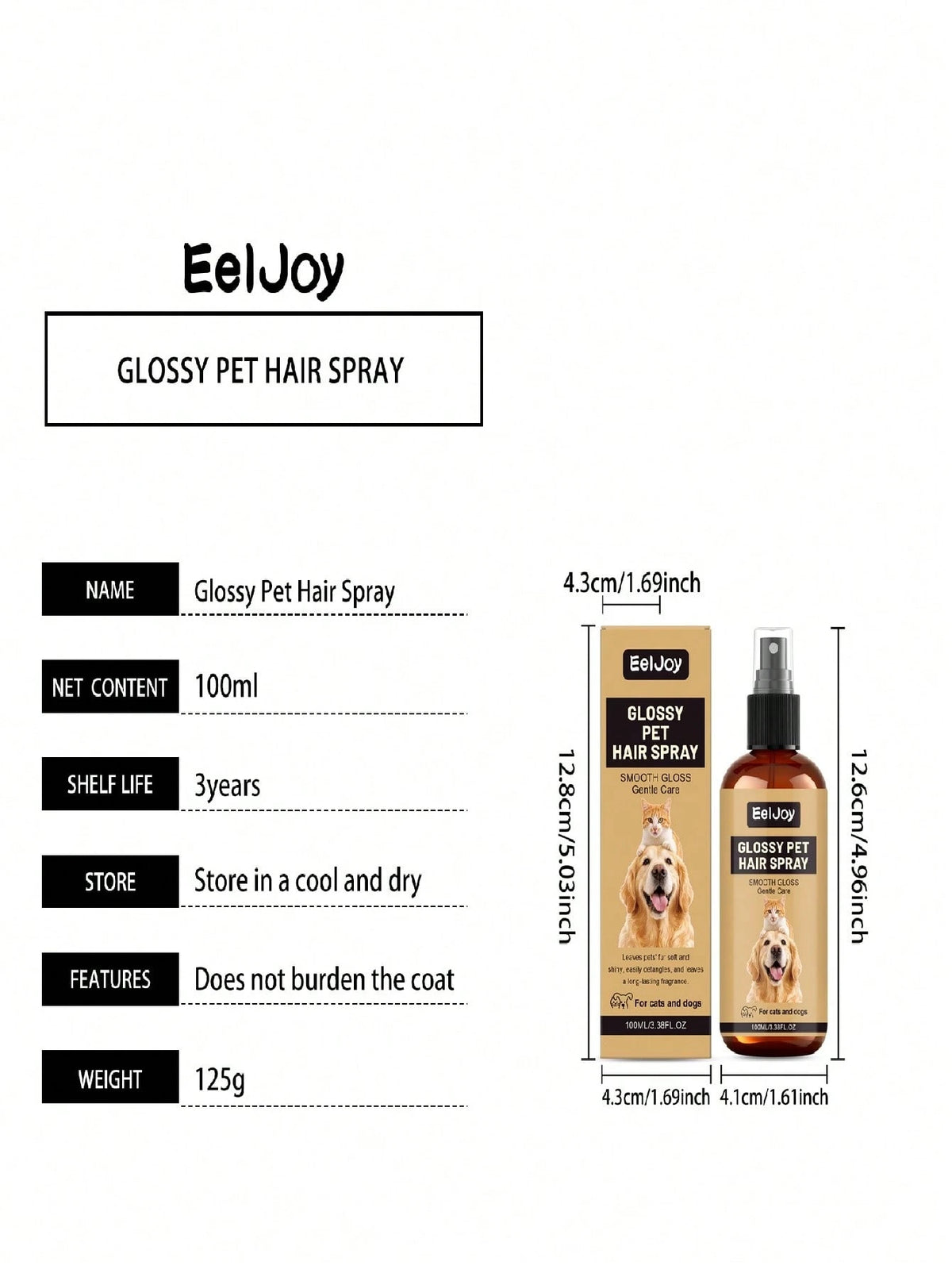 EelJoy Professional Pet Detangling Spray For Dogs & Cats, Instantly Removes Knots & Tangles, Suitable For Long-Haired Breeds! Nourishes Coarse Hair, Increases Shine & Luster, Reduces Shedding & Breaka