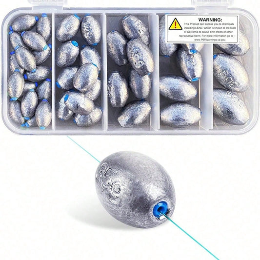 Egg Lead Fishing Weights Kit Drop Bass Weights Sinker Tackle Saltwater Casting Fishing Sinkers Set Oval Freshwater