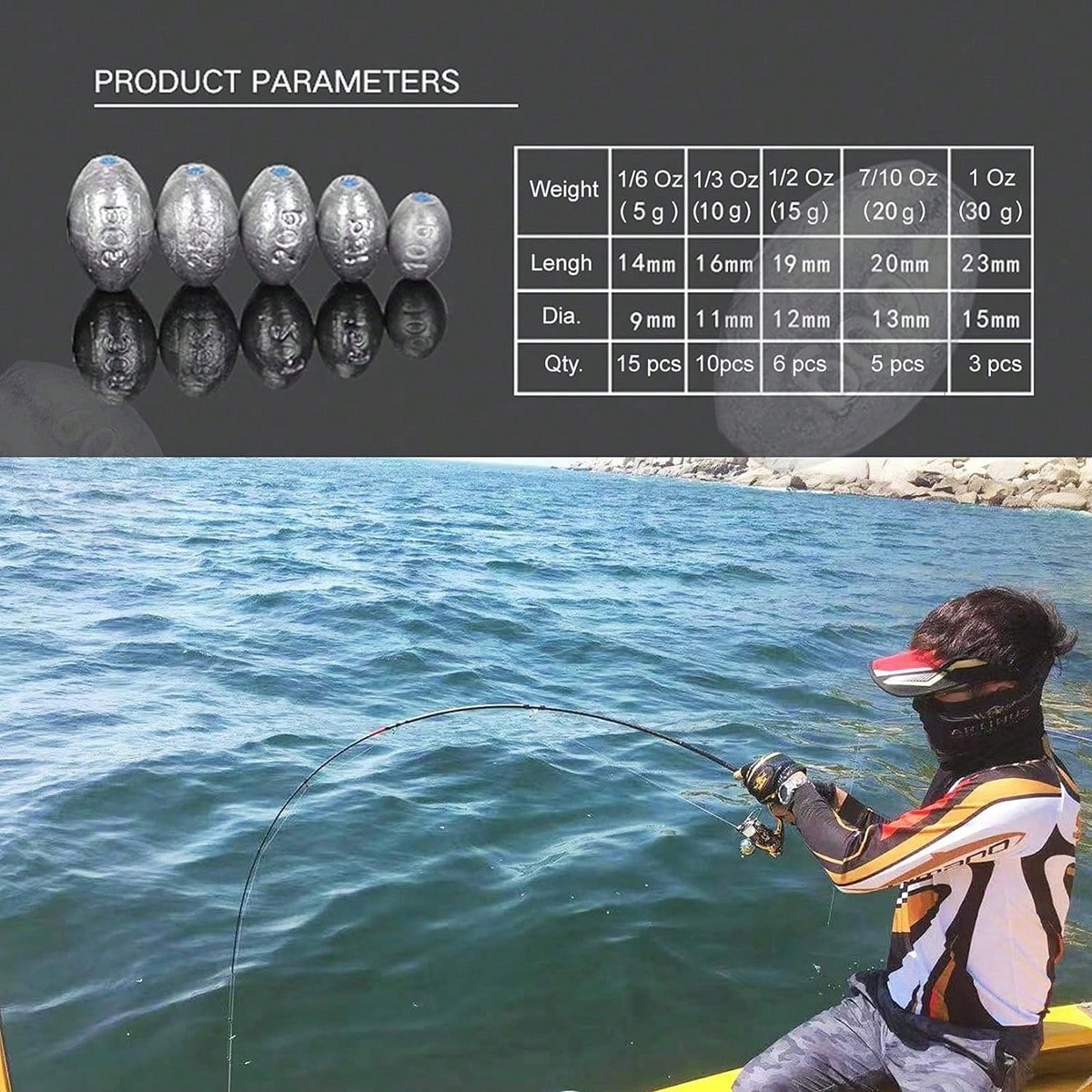 Egg Lead Fishing Weights Kit Drop Bass Weights Sinker Tackle Saltwater Casting Fishing Sinkers Set Oval Freshwater