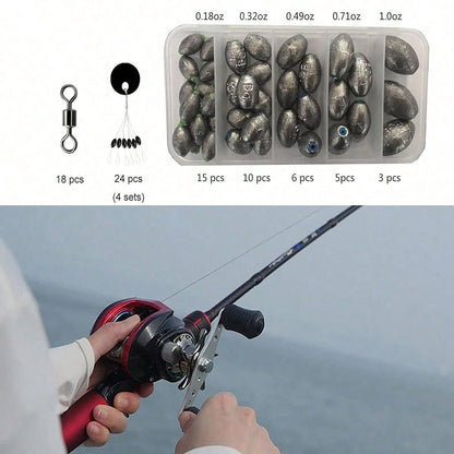 Egg Lead Fishing Weights Kit Drop Bass Weights Sinker Tackle Saltwater Casting Fishing Sinkers Set Oval Freshwater