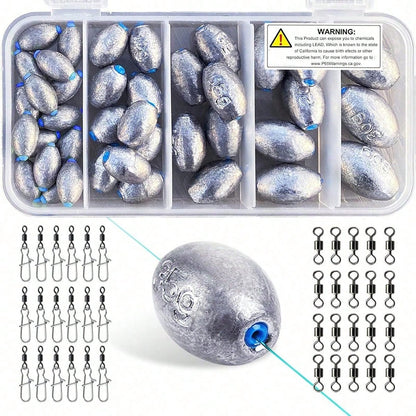 Egg Lead Fishing Weights Kit Drop Bass Weights Sinker Tackle Saltwater Casting Fishing Sinkers Set Oval Freshwater