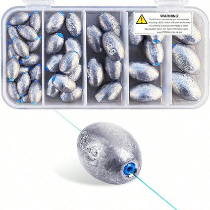 Egg Lead Fishing Weights Kit Drop Bass Weights Sinker Tackle Saltwater Casting Fishing Sinkers Set Oval Freshwater