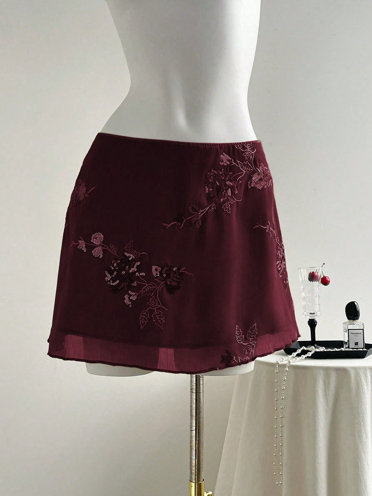 Elamini New Chinese-Style Sexy Sheer Embroidered Green Short A-Line Skirt For Women