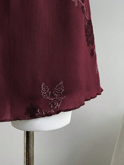 Elamini New Chinese-Style Sexy Sheer Embroidered Green Short A-Line Skirt For Women